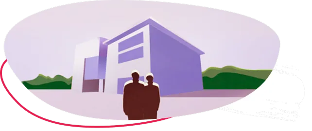 Graphic of a fertility clinic with two people walking up to it